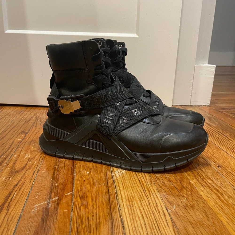Balmain B Troop High Top Black Leather Sneakers